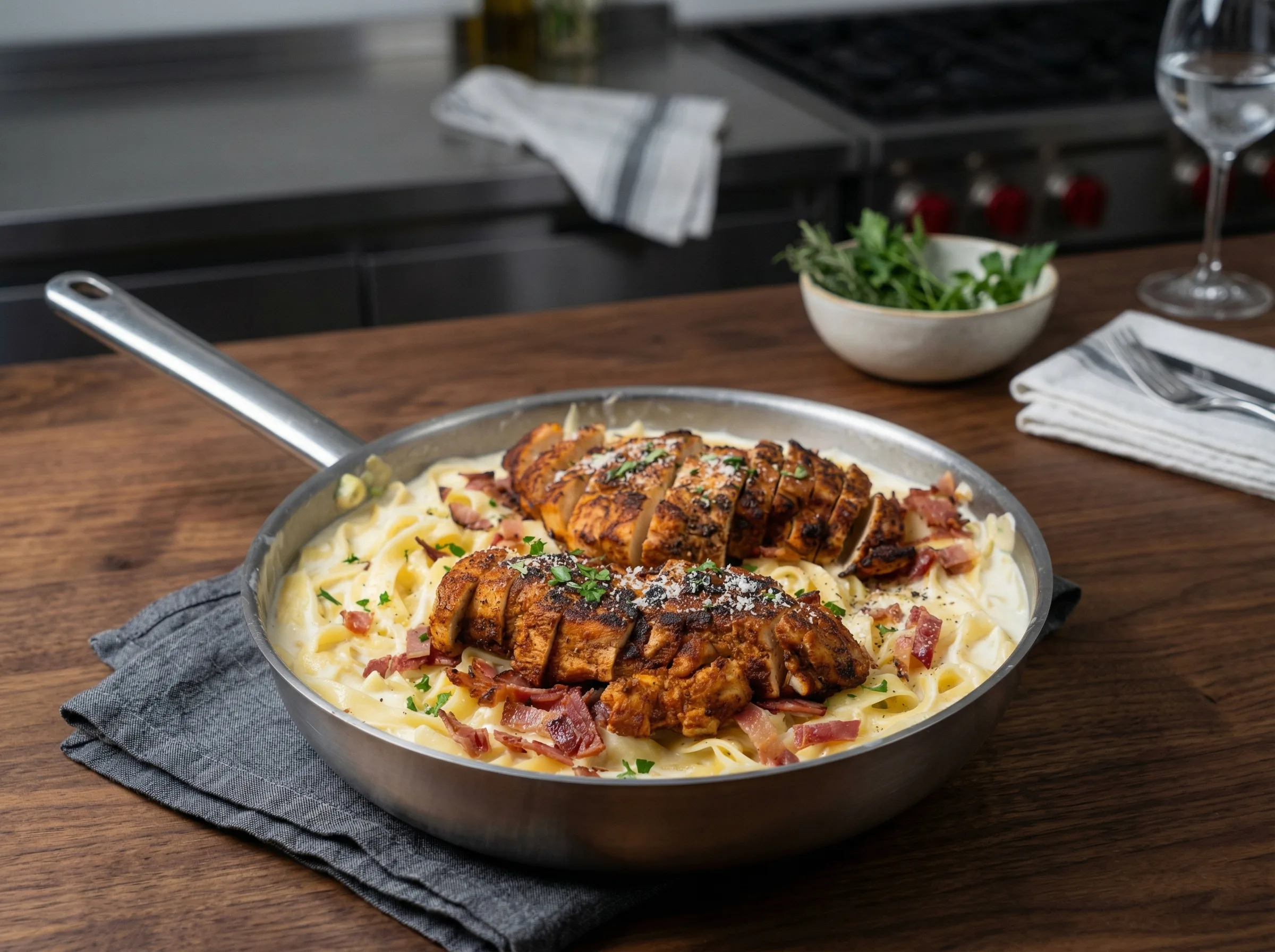 Kremasta pasta sa piletinom i slaninicom